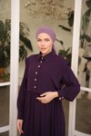 Mürdüm Medine İpeği Önlüklü Tesettür Elbise