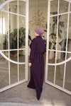 Mürdüm Medine İpeği Önlüklü Tesettür Elbise