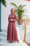 Pembe Desenli Çan Etek Kobe Saten Tesettür Elbise