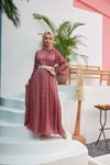 Pembe Desenli Çan Etek Kobe Saten Tesettür Elbise