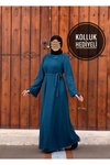Petrol Örme Anvelop Kolluklu Ferace Tesettür Elbise