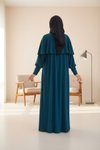 Petrol Örme Pelerinli Tesettür Elbise