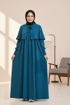 Knitted Caped Modest Dress - Petrol