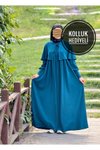 Petrol Örme Pelerinli Tesettür Elbise