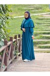 Petrol Örme Pelerinli Tesettür Elbise