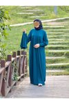 Petrol Örme Pelerinli Tesettür Elbise