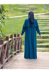 Petrol Örme Pelerinli Tesettür Elbise