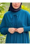 Petrol Örme Pelerinli Tesettür Elbise