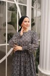 Siyah Etnik Desen Bel Lastikli Fişek Tesettür Elbise