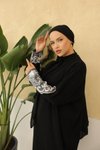 Siyah Etnik Desenli Fitilli Triko Premium Tesettür Elbise
