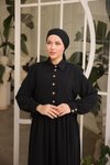 Siyah Medine İpeği Önlüklü Tesettür Elbise