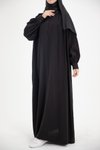 Siyah Modal Cupra Büzgü Detaylı Düğmeli Tesettür Elbise