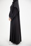 Siyah Modal Cupra Büzgü Detaylı Düğmeli Tesettür Elbise