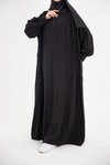 Siyah Modal Cupra Büzgü Detaylı Düğmeli Tesettür Elbise