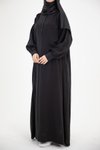 Siyah Modal Cupra Büzgü Detaylı Düğmeli Tesettür Elbise