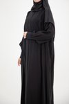 Siyah Modal Cupra Büzgü Detaylı Düğmeli Tesettür Elbise