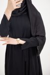 Siyah Modal Cupra Drapeli Yırtmaç Kol Tesettür Elbise