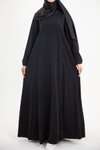 Siyah Modal Cupra Drapeli Yırtmaç Kol Tesettür Elbise
