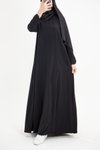 Siyah Modal Cupra Drapeli Yırtmaç Kol Tesettür Elbise