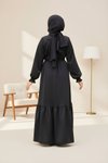 Siyah Örme Anvelop Yandan Düğmeli Tesettür Elbise