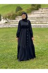 Siyah Örme Anvelop Yandan Düğmeli Tesettür Elbise
