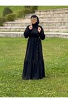 Siyah Örme Anvelop Yandan Düğmeli Tesettür Elbise