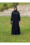 Siyah Örme Anvelop Yandan Düğmeli Tesettür Elbise