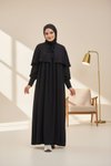 Knit Caped Modest Dress - Black