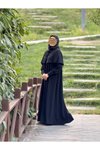 Siyah Örme Pelerinli Tesettür Elbise