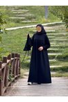 Siyah Örme Pelerinli Tesettür Elbise