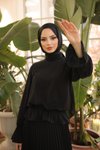 Siyah Piliseli Etekli Tesettür Elbise