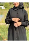 Siyah Reglan Kollu Örme Kaplama D�üğmeli Ferace