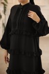 Siyah Salaş Fırfırlı Tesettür Elbise