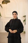 Siyah Salaş Fırfırlı Tesettür Elbise