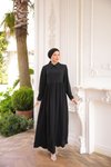 Siyah Yakalı Pelerinli Tesettür Elbise
