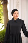 Siyah Yakalı Pelerinli Tesettür Elbise