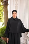 Siyah Yakalı Pelerinli Tesettür Elbise