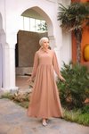 Caped Collared Modest Dress - Tan