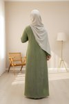 Yeşil Örme Yarım Pat Düğmeli Tesettür Elbise