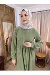 Yeşil Örme Yarım Pat Düğmeli Tesettür Elbise