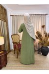 Yeşil Örme Yarım Pat Düğmeli Tesettür Elbise