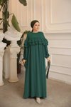 Loose-Fit Double Ruffled Modest Dress - Emerald