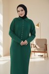 Zümrüt Taş Detaylı Triko Tesettür Elbise