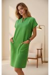 Midi Throw-on Special Textured Pocketed Dress - Light Green