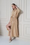 Bej Krep Uzun Yazlık Büzgülü Katlanabilir Kollu Cepli Elbise
