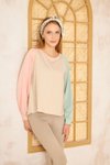 Bej Pudra Mint Uzun Kollu Yuvarlak Yaka Dikiş Detaylı Sweatshirt