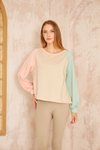 Bej Pudra Mint Uzun Kollu Yuvarlak Yaka Dikiş Detaylı Sweatshirt