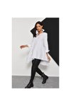 Beyaz Turuncu Uzun Asimetrik Terikoton Tunik Gömlek