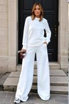 Beyaz Uzun Kollu Sweatshirt Bol Paça Beli Lastikli Cepli İkili Takım