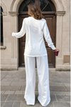 Beyaz Uzun Kollu Sweatshirt Bol Paça Beli Lastikli Cepli İkili Takım